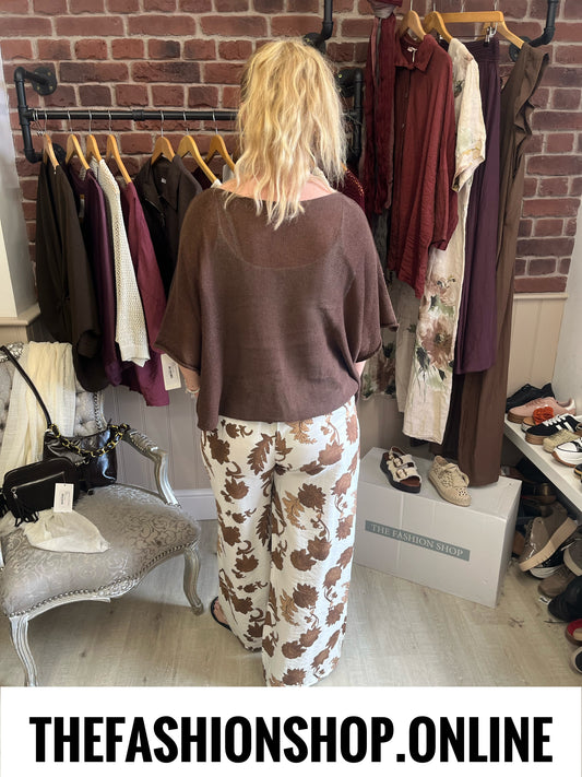 Yvette brown botanical print trousers 10-14