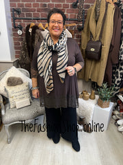 Sophie Chocolate Brown Lace Trim Tunic Top 16-24