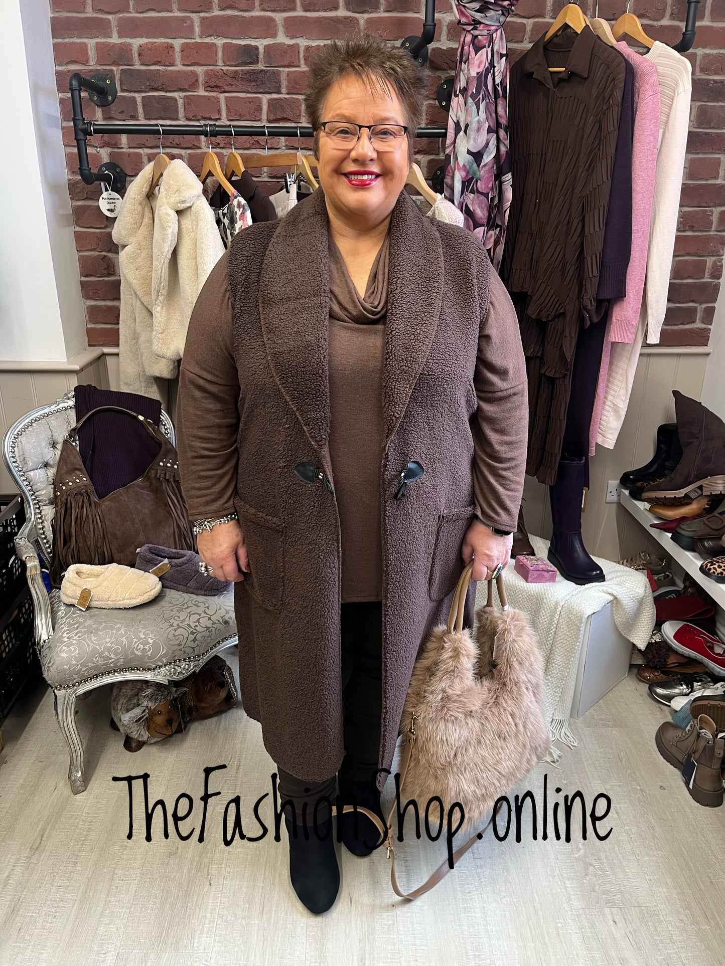 Frankie Teddy Long Waistcoat in Chocolate Brown 18-24