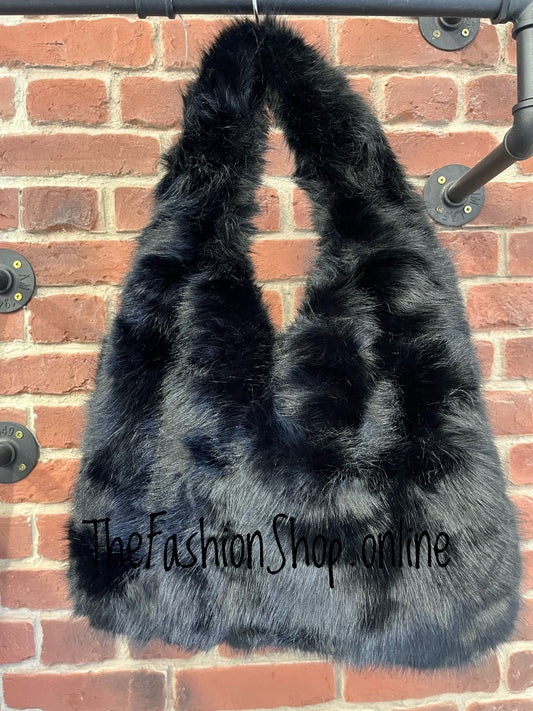 Harlow black faux fur shoulder bag