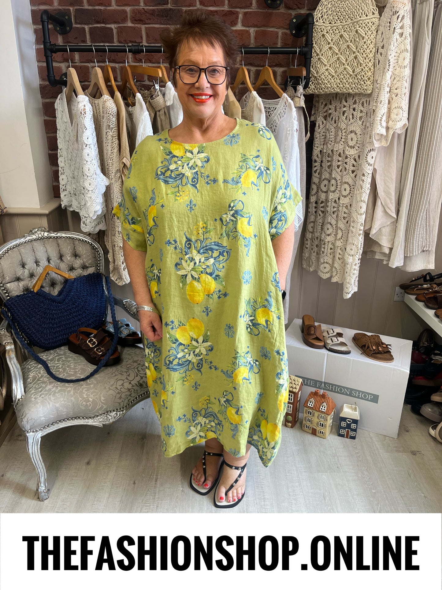 Ivy lime linen lemons dress 18-24