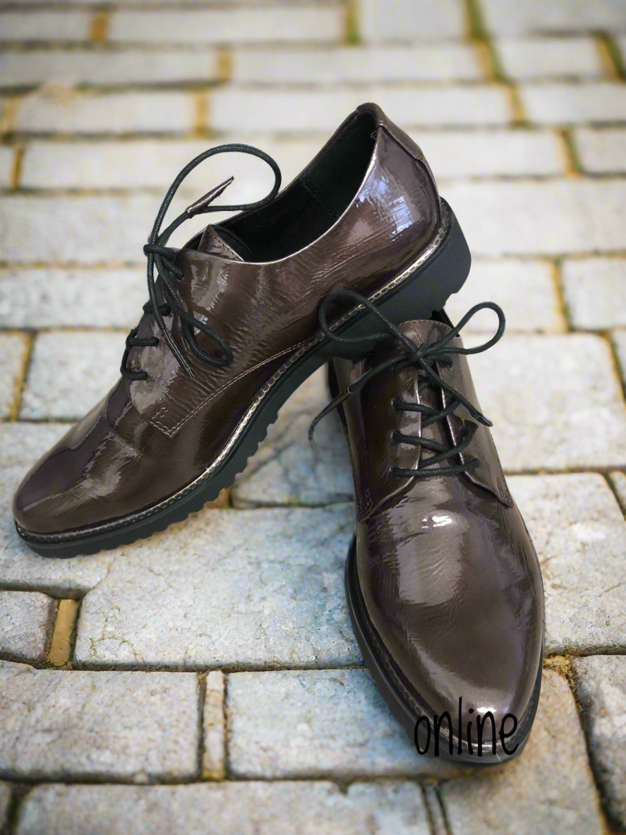Marco Tozzi pepper brown patent lace up shoe sizes 4-9