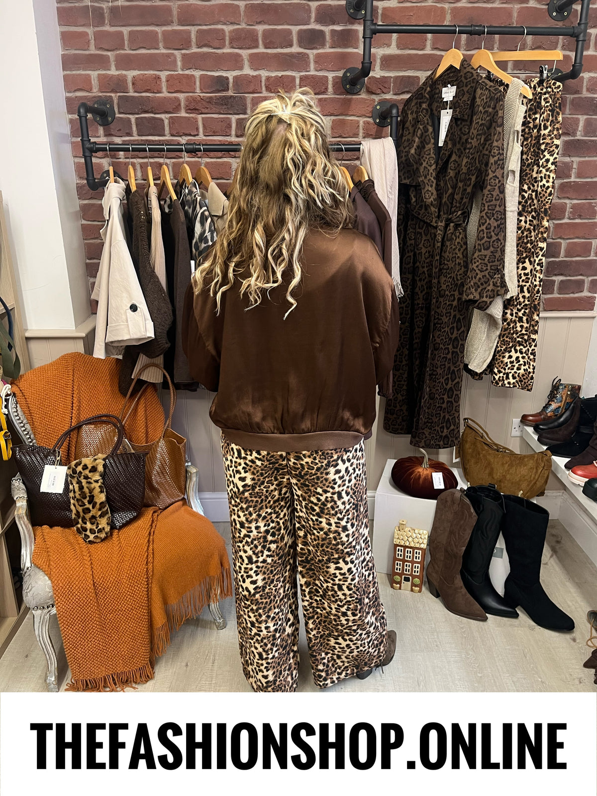 Sandy leopard print wide leg trousers 8-14