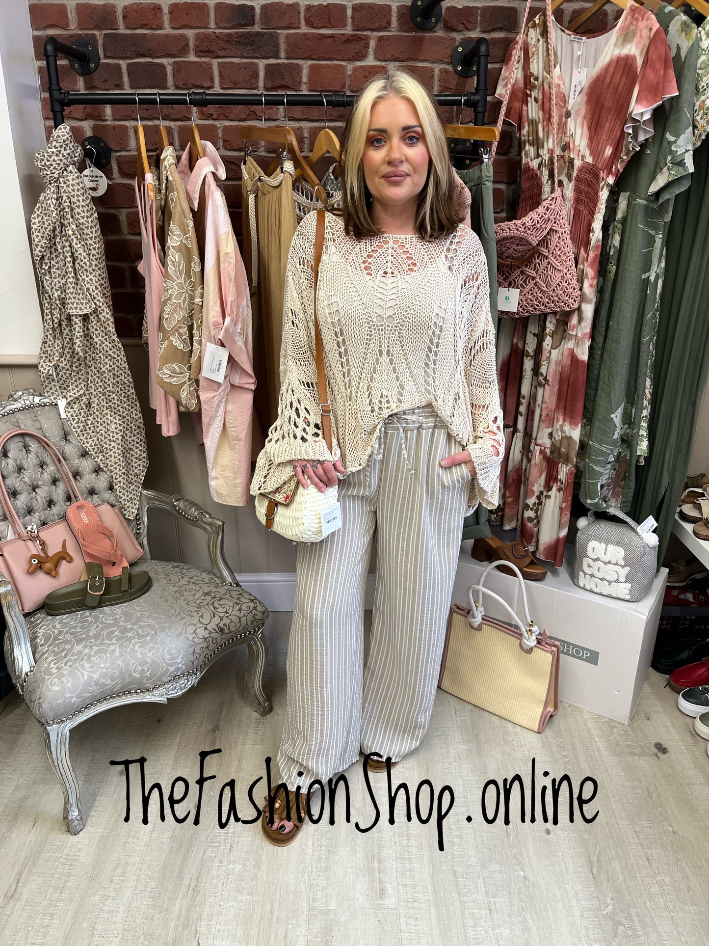 Kimberley beige and white striped trousers 10-16