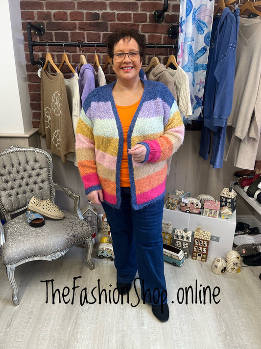 Holly rainbow striped wool mix cardigan sizes 10-12, 14-16 and 18