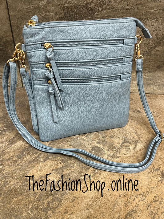 Maxine blue multi pocket messenger bag