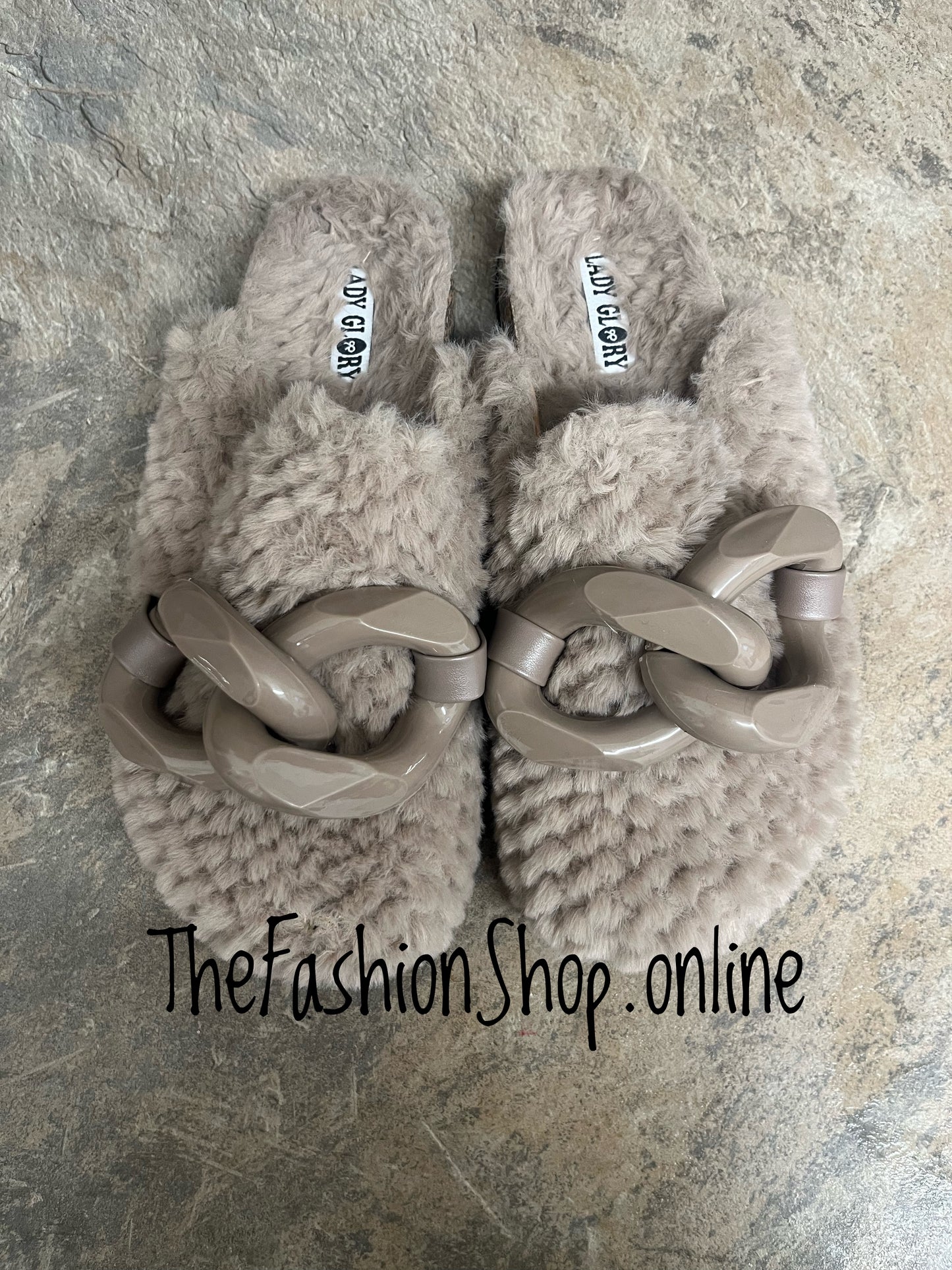 Eden faux fur taupe mule sizes 3-8 (36-41)