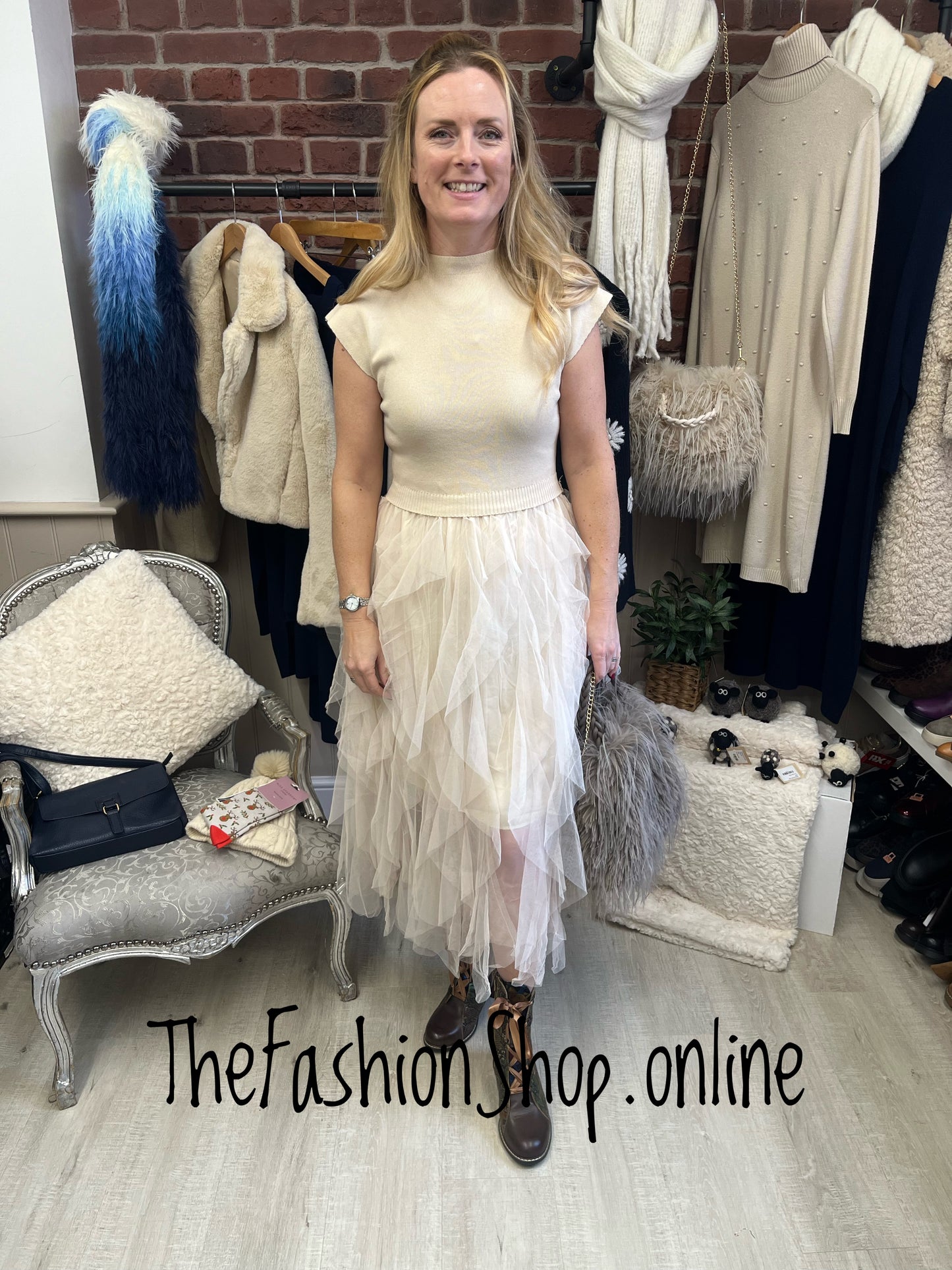 Matilda cream ruffled mesh dress 8-14