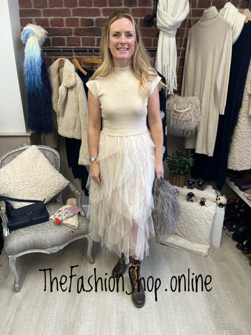 Matilda cream ruffled mesh dress 8-14
