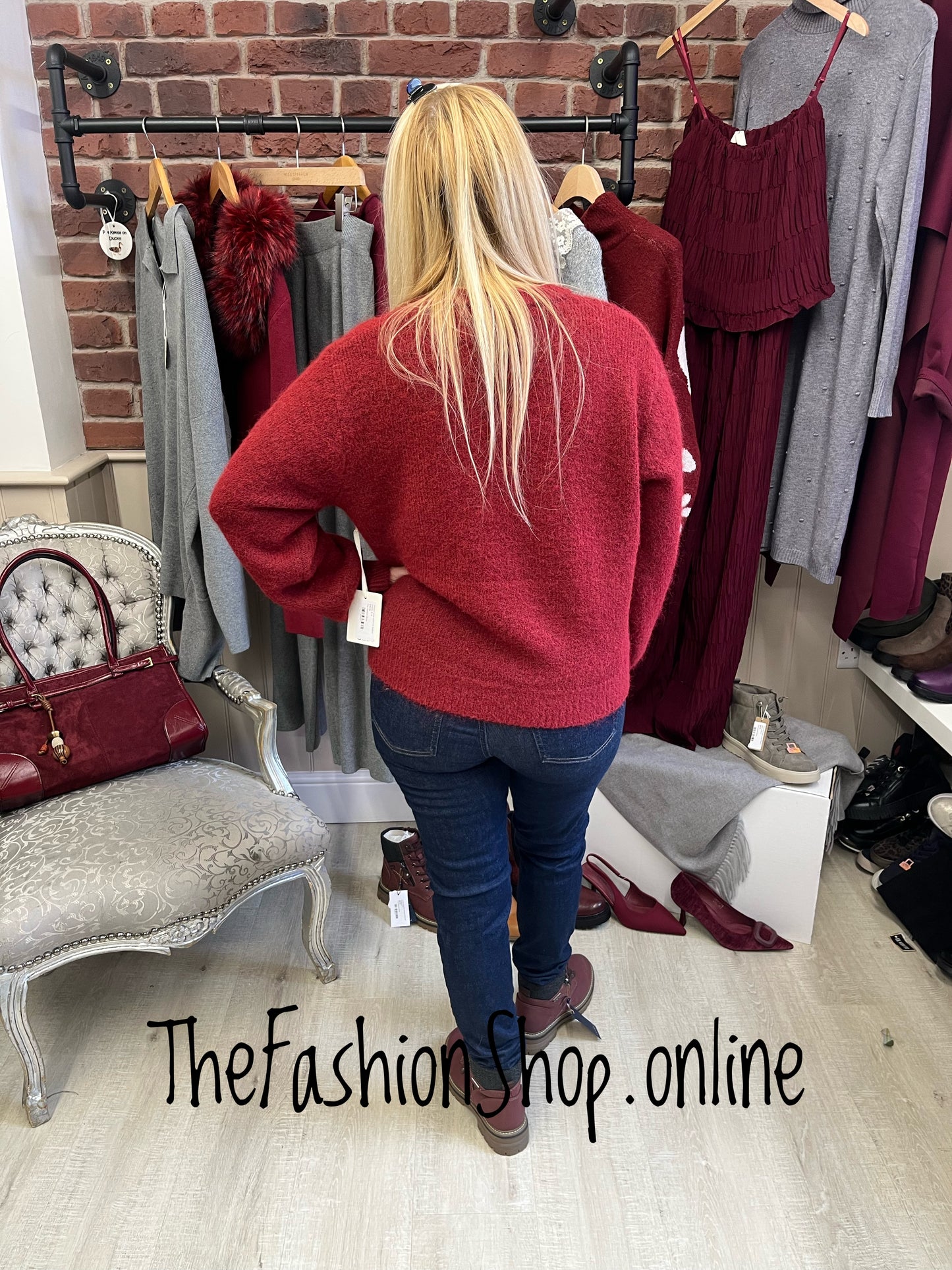 Imogen wine wool mix feather jumper 8-16