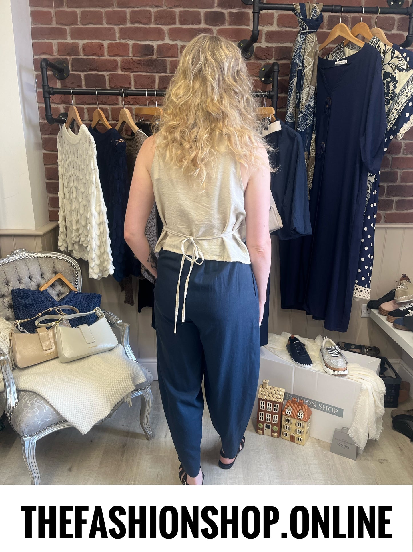 Sasha navy linen mix relaxed trousers 8-14