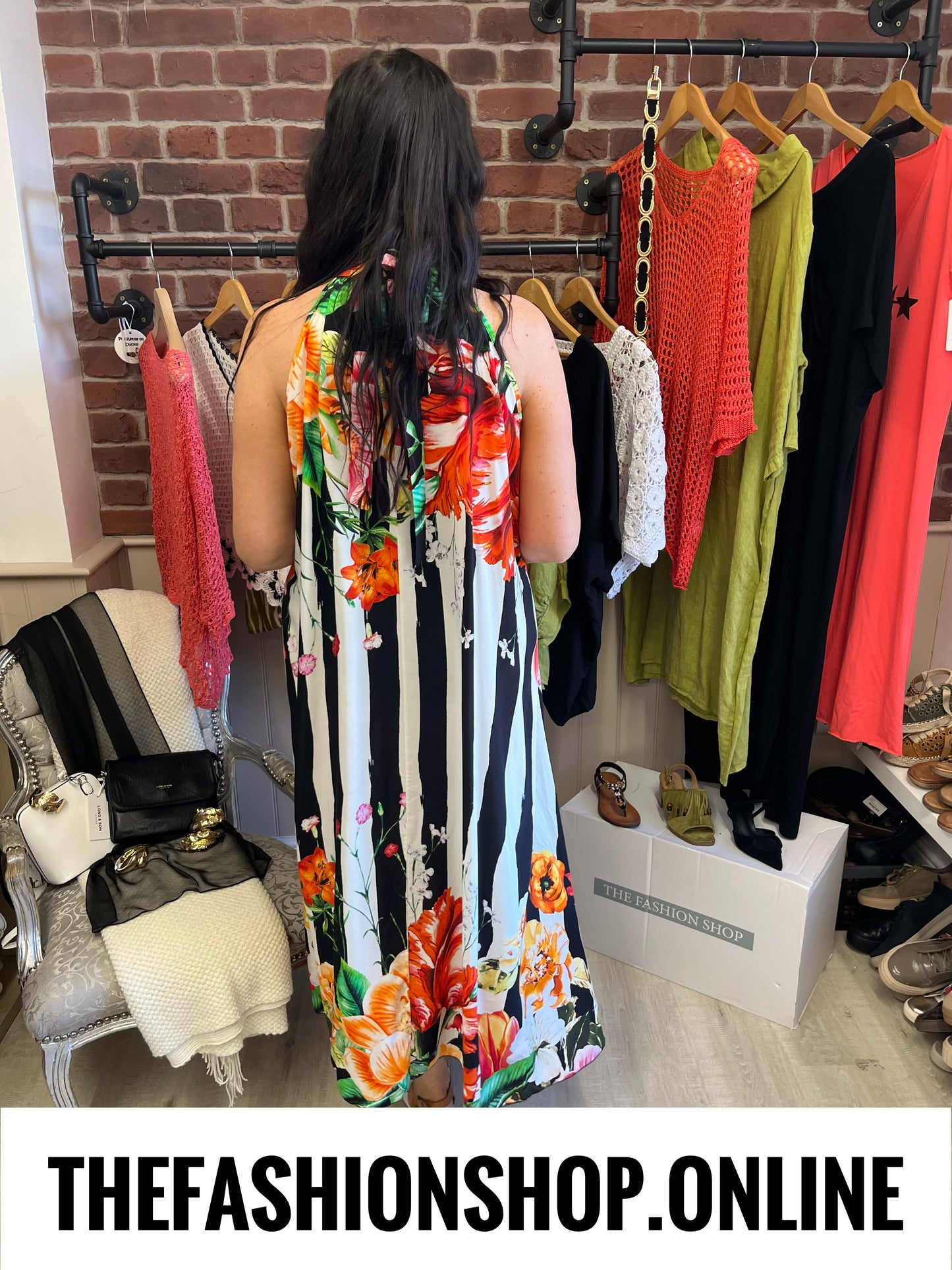 Deena black striped floral dress 12-20