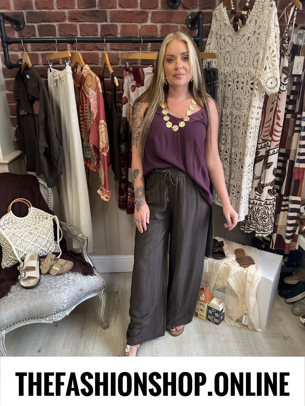 Maisie brown wide leg trousers 10-16