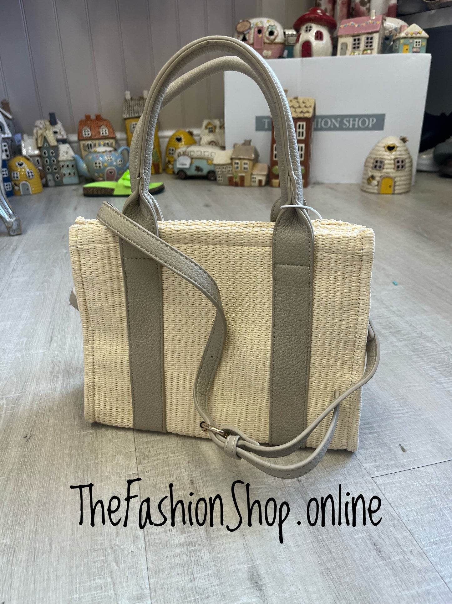 St Tropez small summer bag in cream with beige
