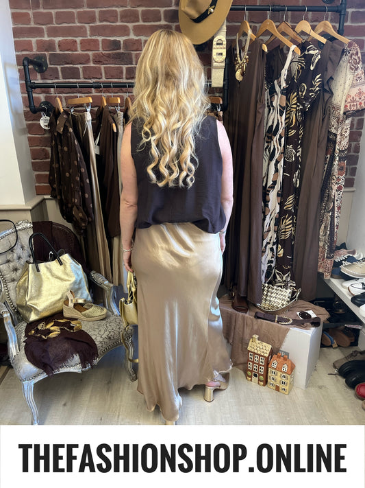 Remi gold sateen maxi skirt 8-14
