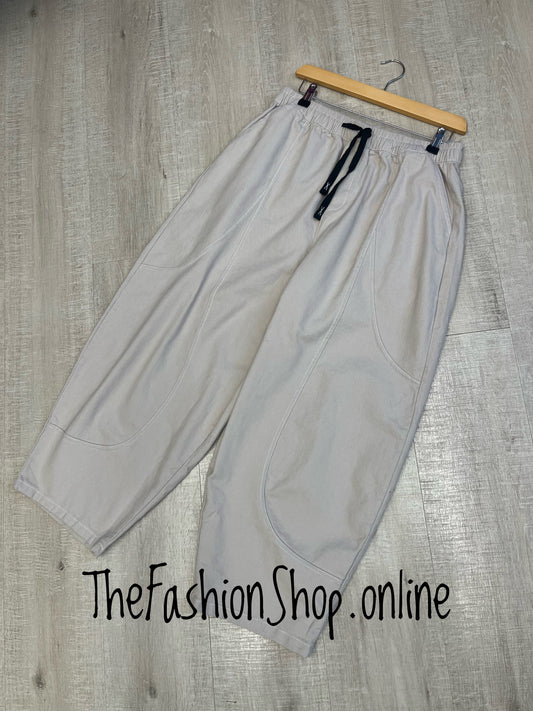 Lydia beige cropped stitch trousers 10-16