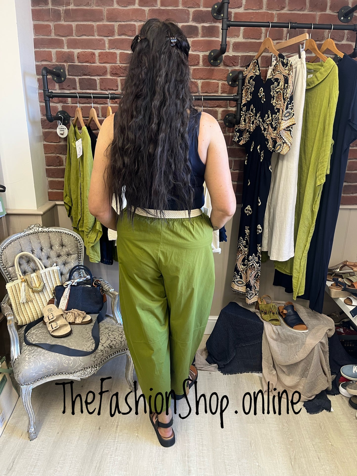 Fly Out lime barrel trousers with belt 8-14
