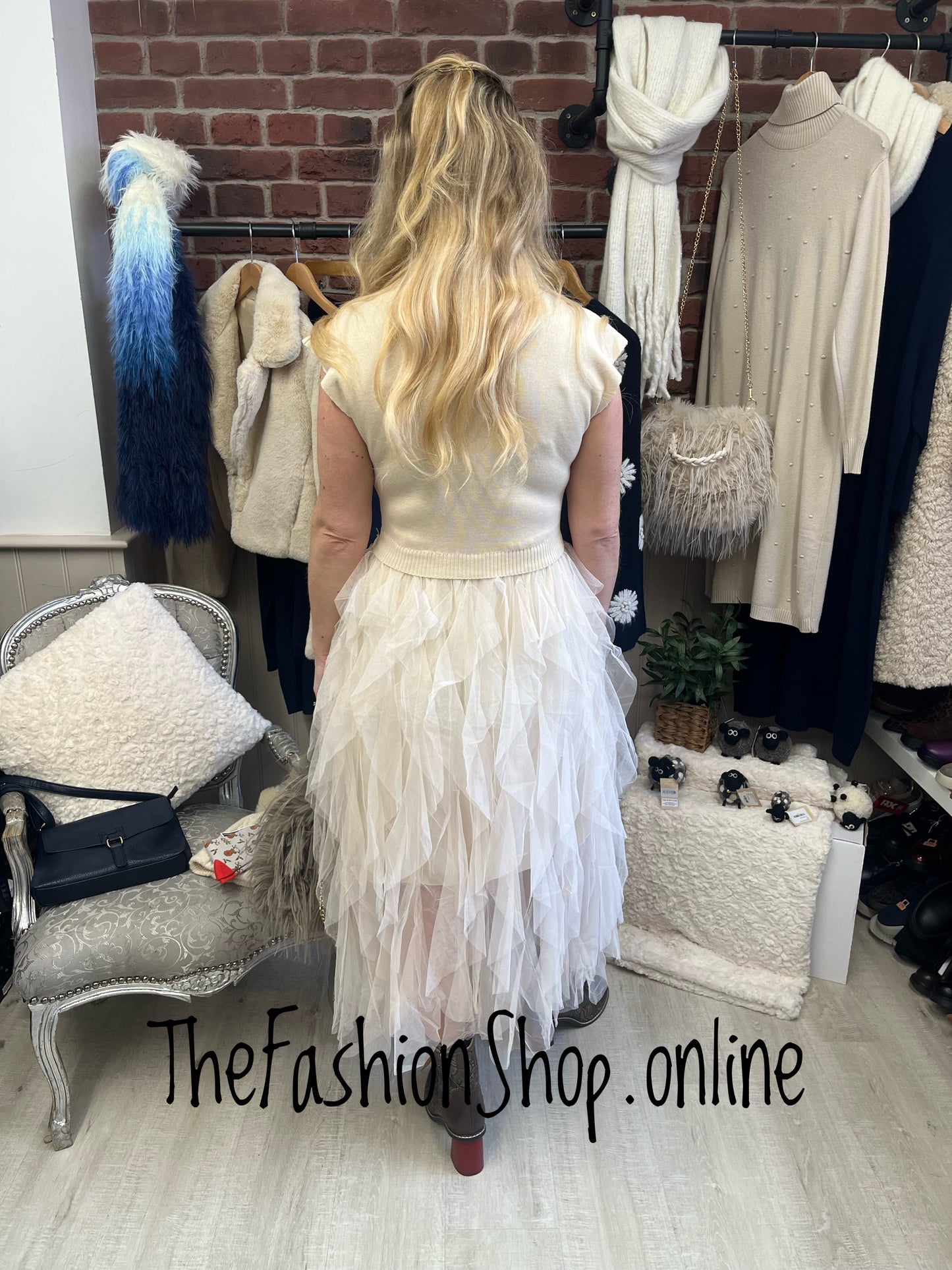 Matilda cream ruffled mesh dress 8-14