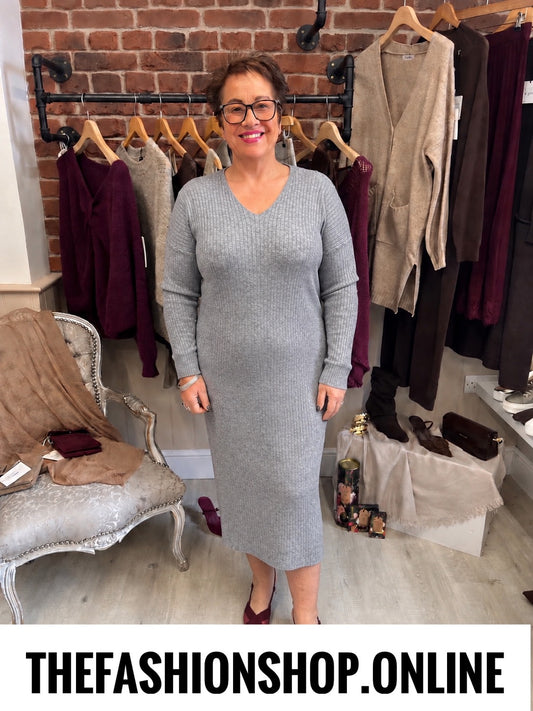 Violet grey V neck ribbed dress 14-18