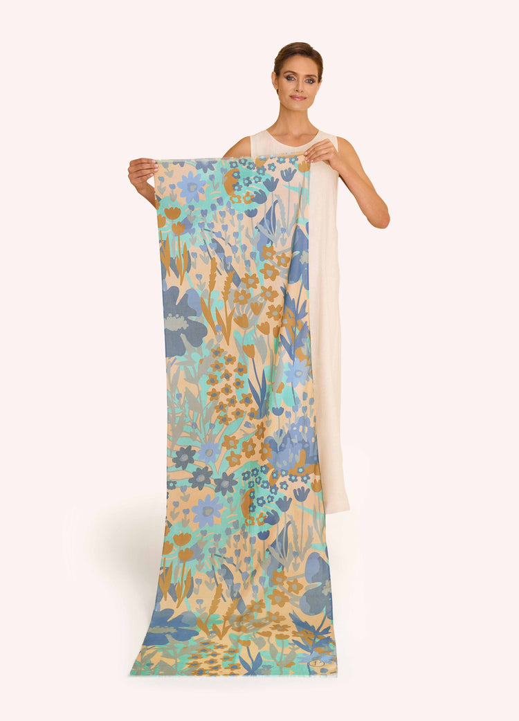 Powder Springtime Floral Scarf Denim