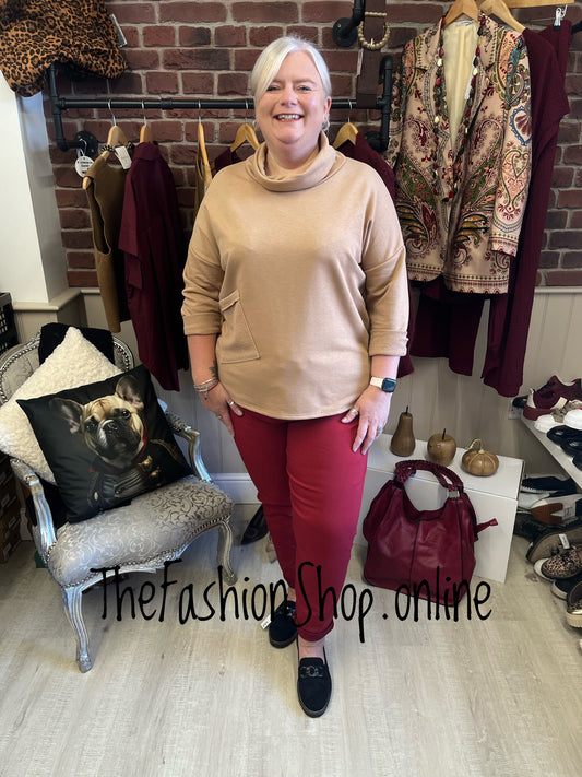 Nicky camel cowl neck pocket sweater top 12-18