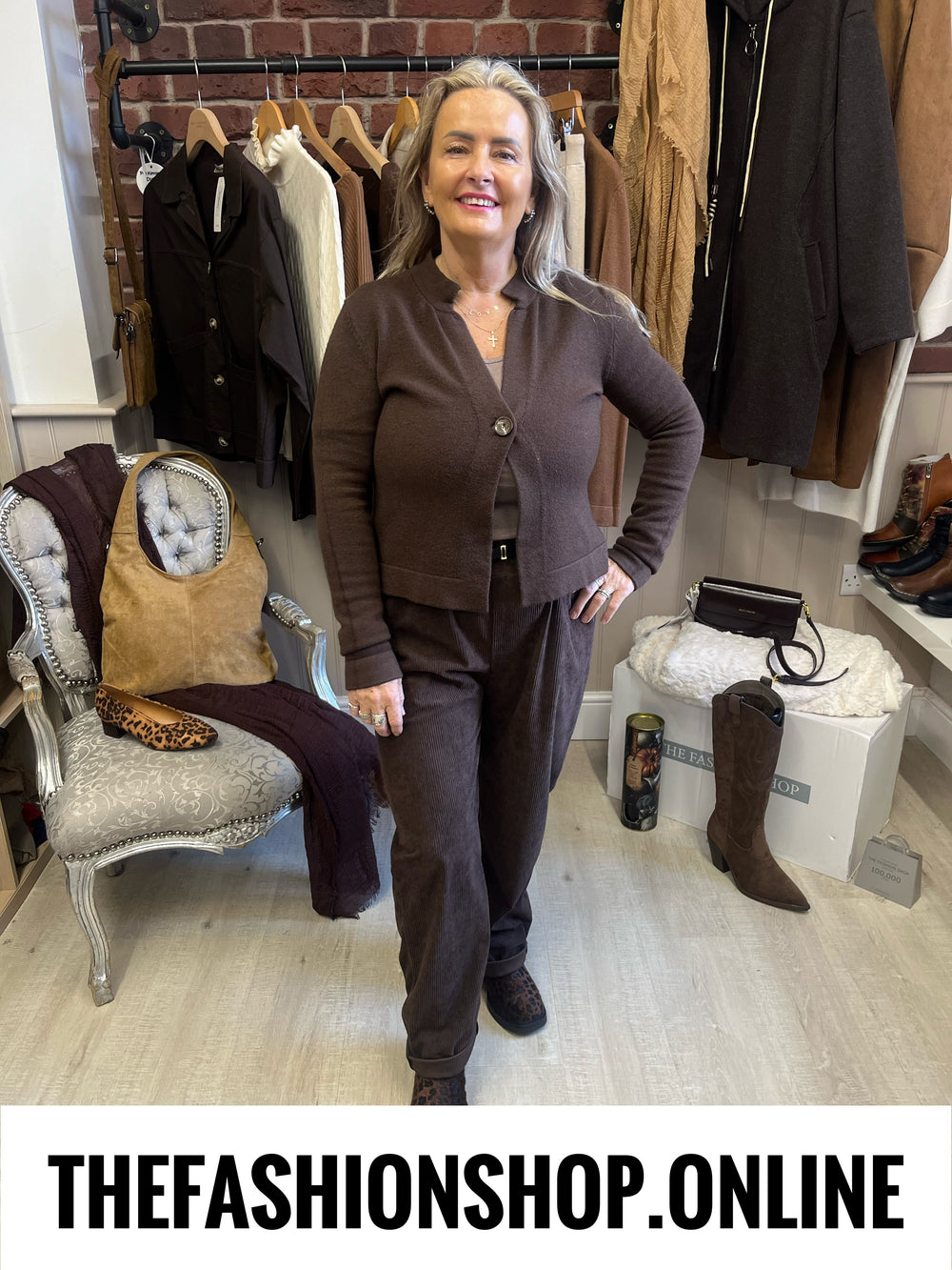 Lucy brown one button cardigan 8-14