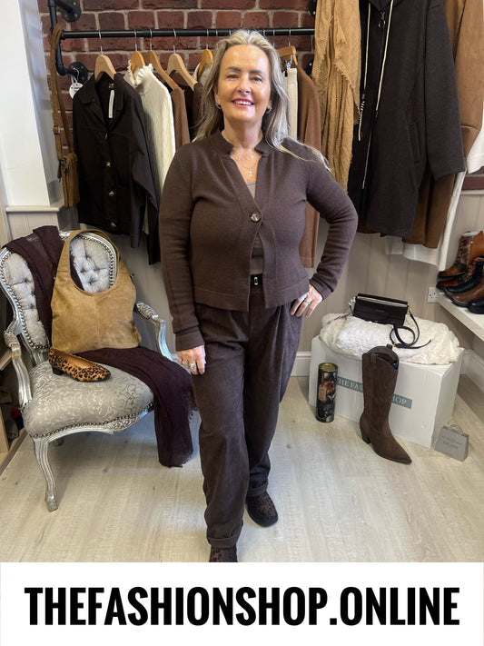 Lucy brown one button cardigan 8-14