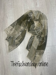 Khaki and cream leaves lightweight scarf