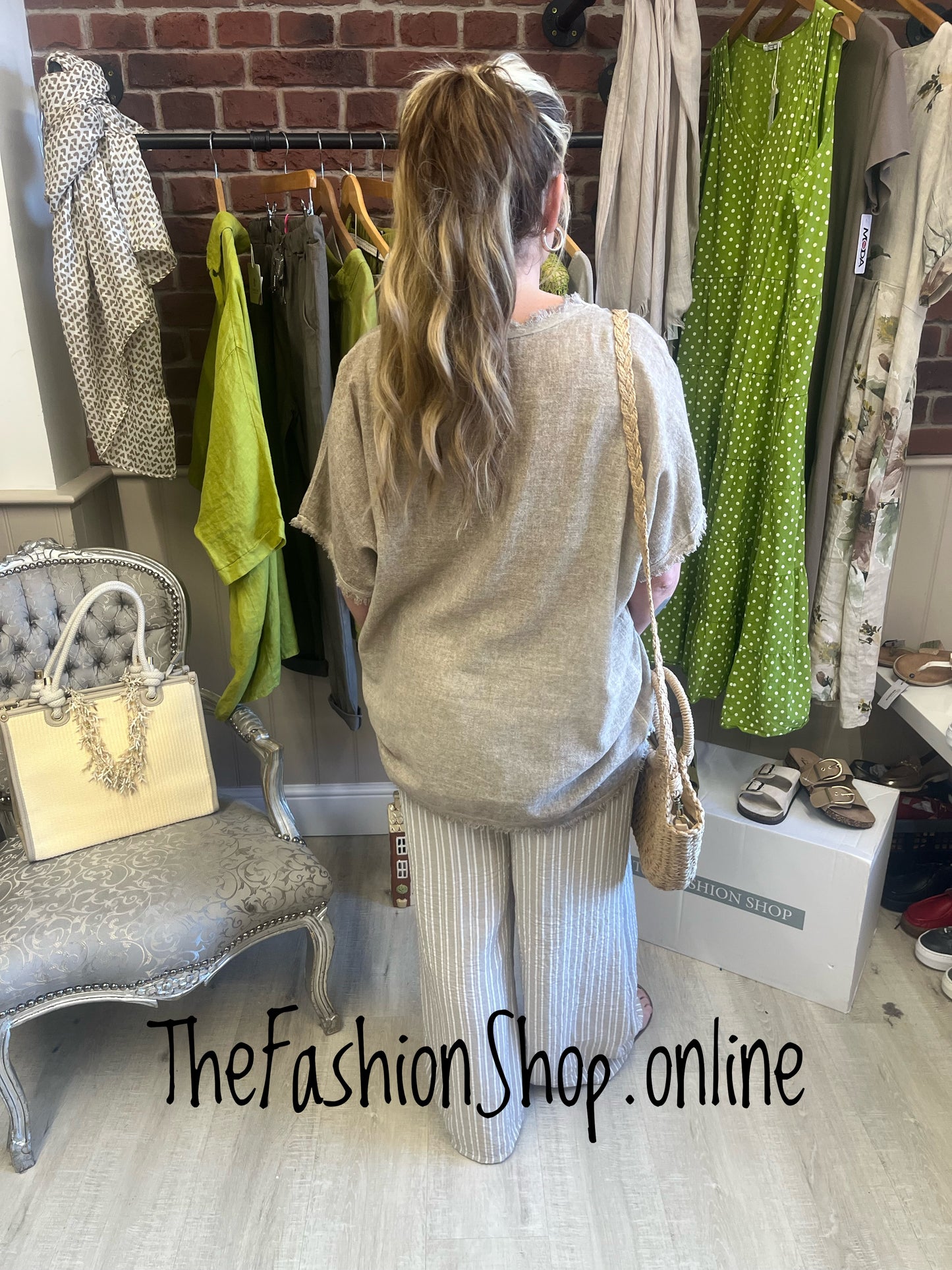 Rosa mocha raw edge linen mix top 14-18
