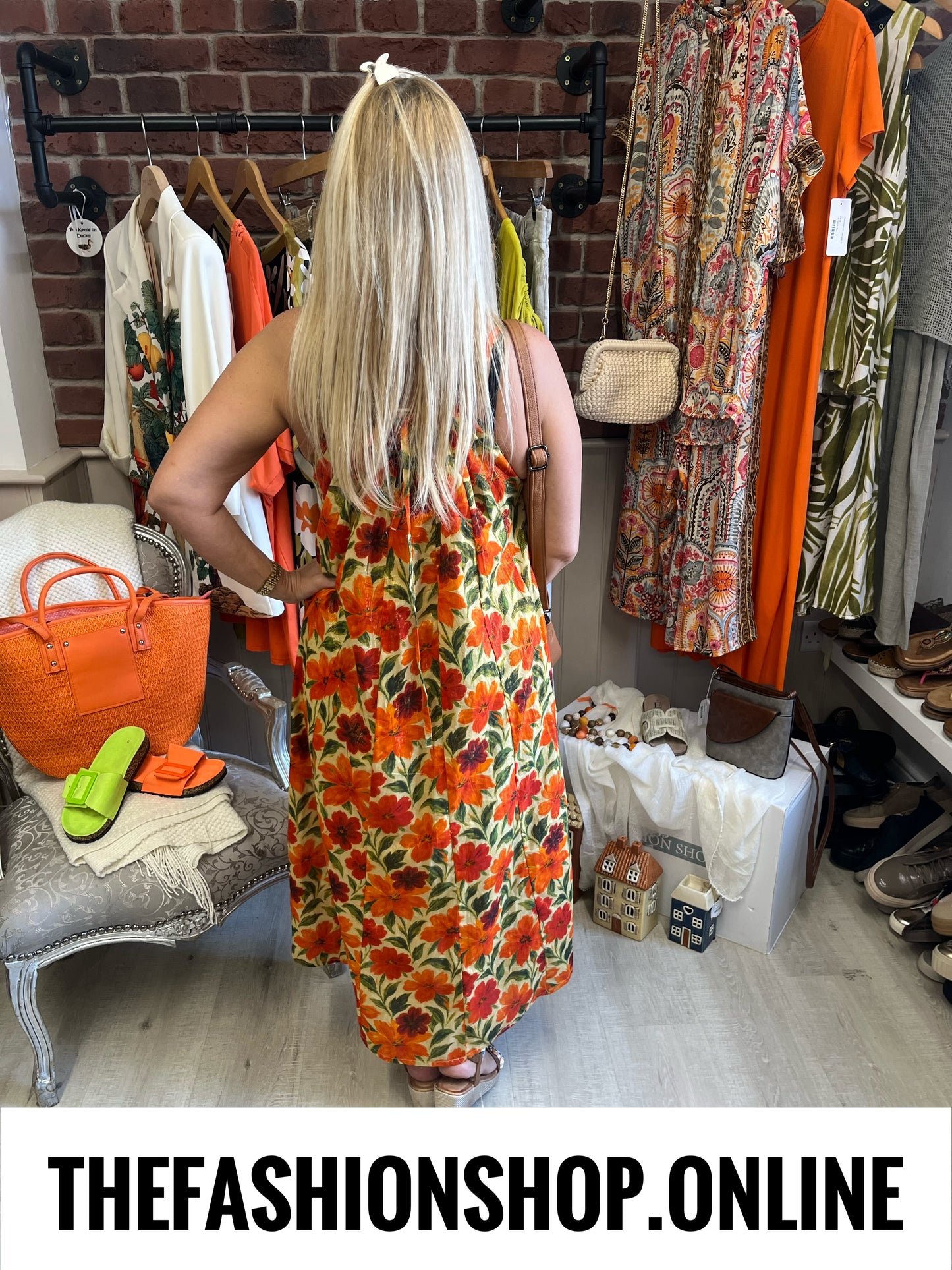 Casey red and orange botanical flowers dress 10-18