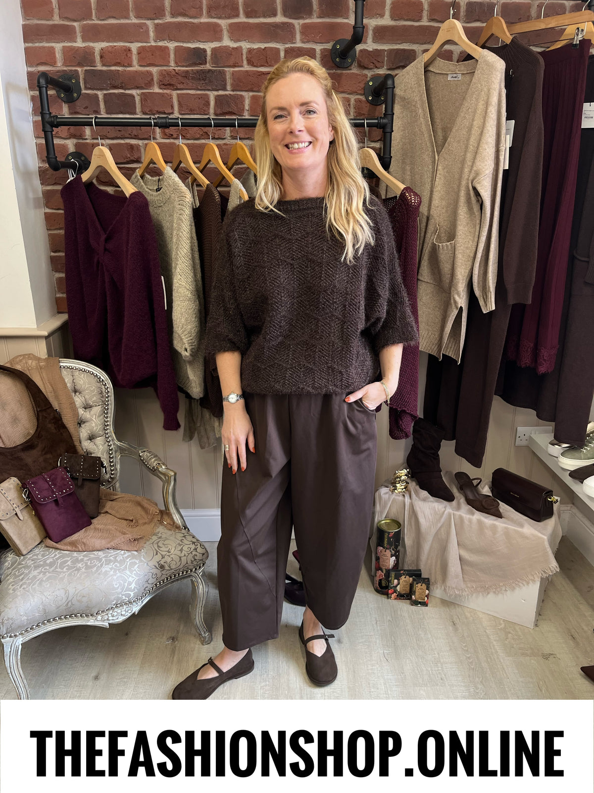 Georgia brown pointelle knit jumper 10-18