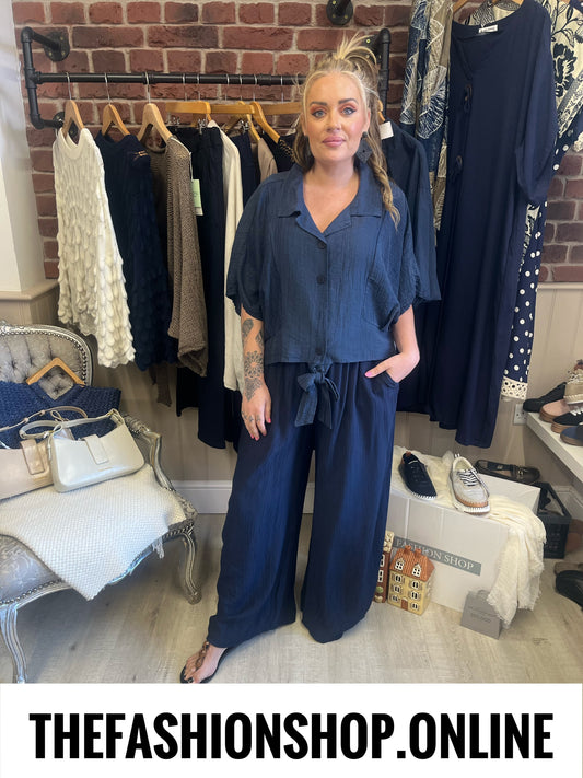 Celine navy tie front shirt 8-16