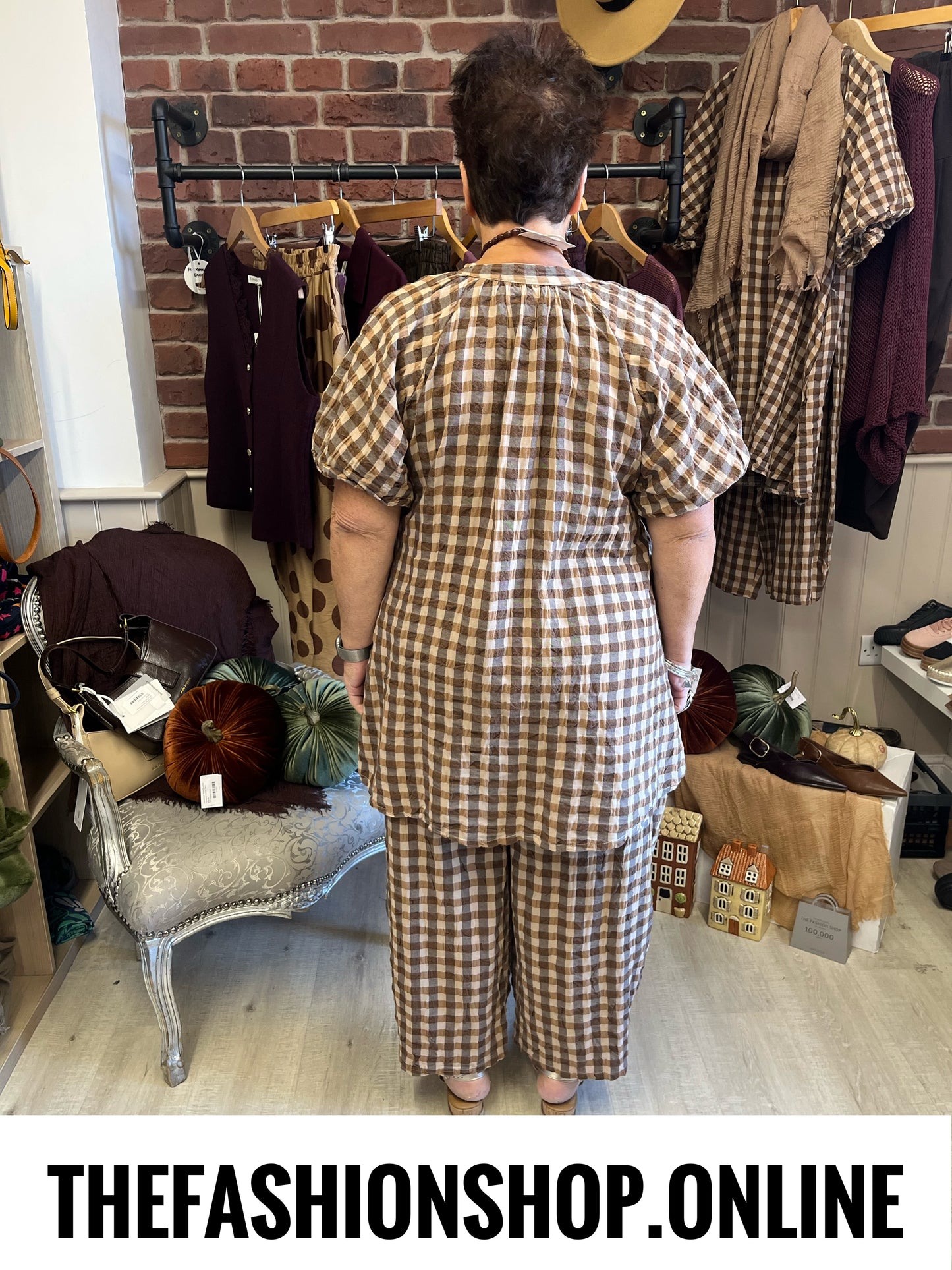 Astrid brown and mocha gingham balloon trousers 8-16