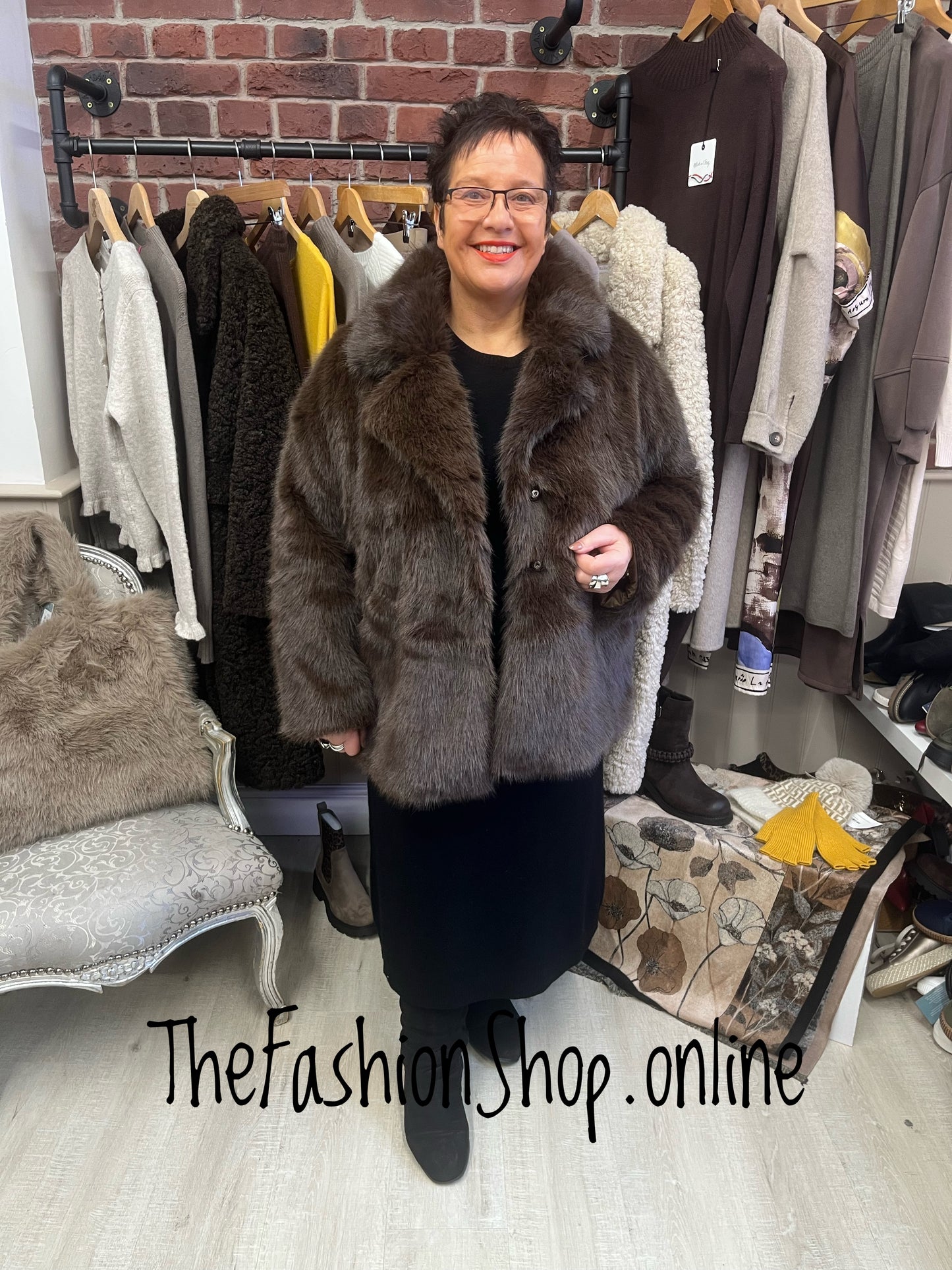 Frances brown faux fur coat sizes 10-12, 14-16 and 18-20