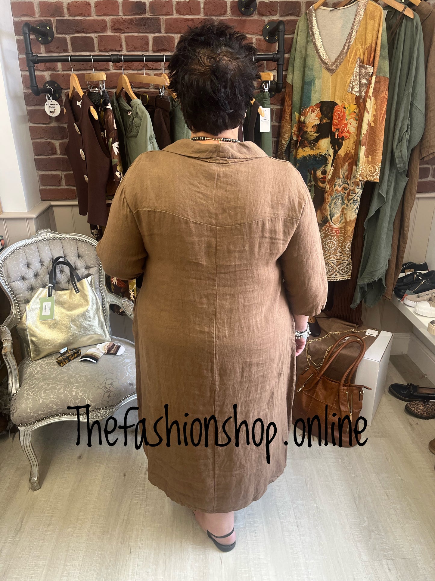 Evelyn brown linen cocoon dress 16-22