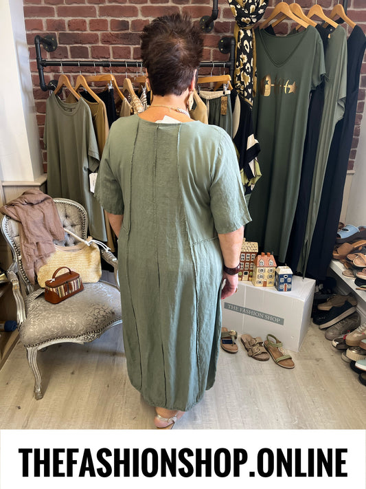 Nadia khaki linen mix dress 14-20