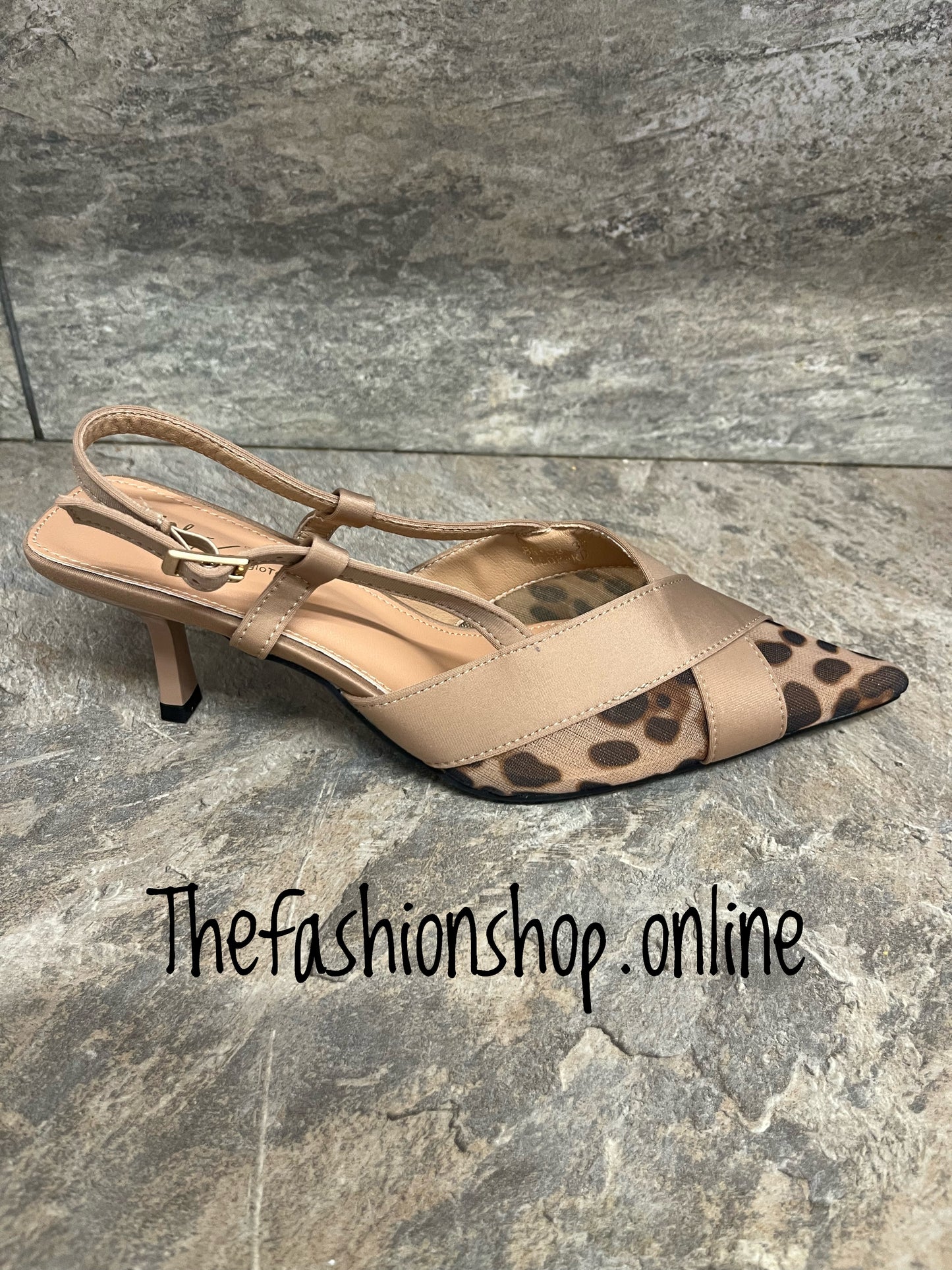 Hayley camel leopard print sling back shoe sizes 3-8