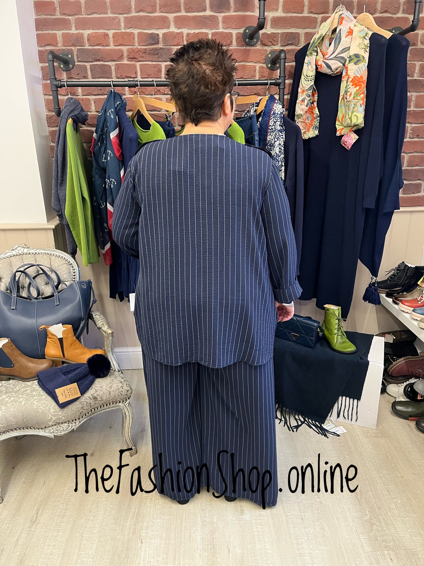 Chloe navy striped waterfall jacket 14-22