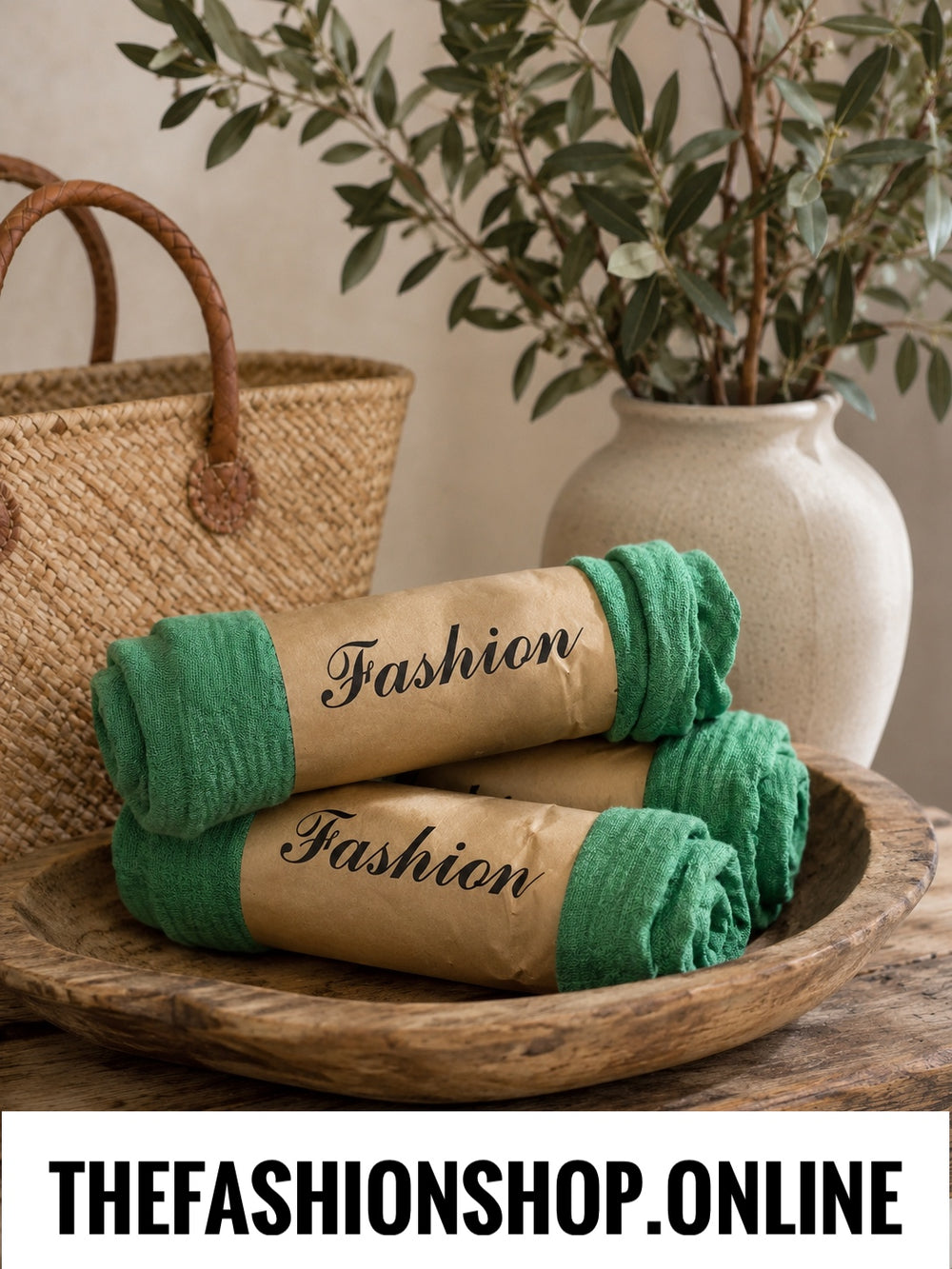 Green fine waffle scarf