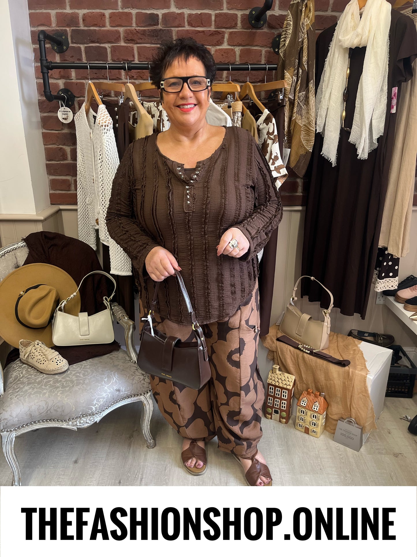 Libby brown and camel floral balloon trousers 14-22