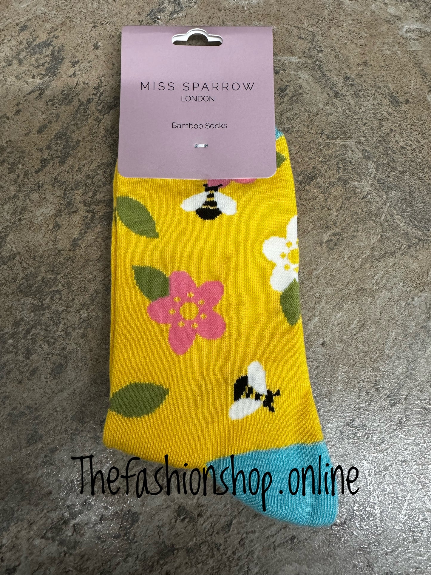 Miss Sparrow Yellow Bees and Flowers Bamboo socks 3-7