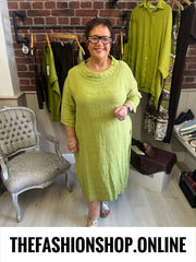 Evelyn olive linen cocoon dress 16-22