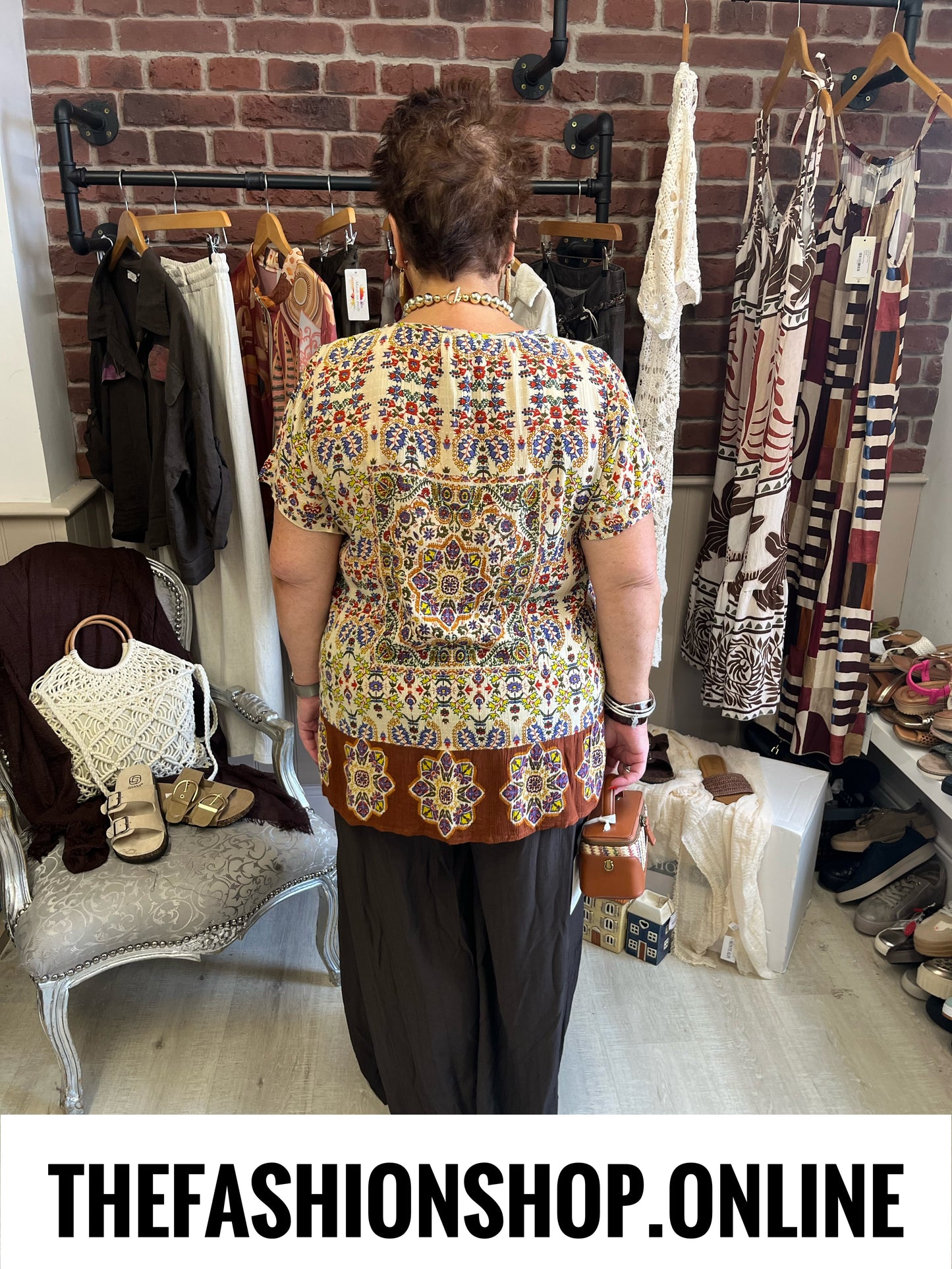 Celia brown paisley embellished top sizes 12, 14 and 16