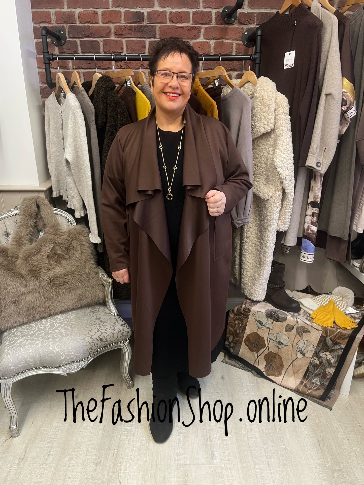 Erin brown waterfall jacket 14-22