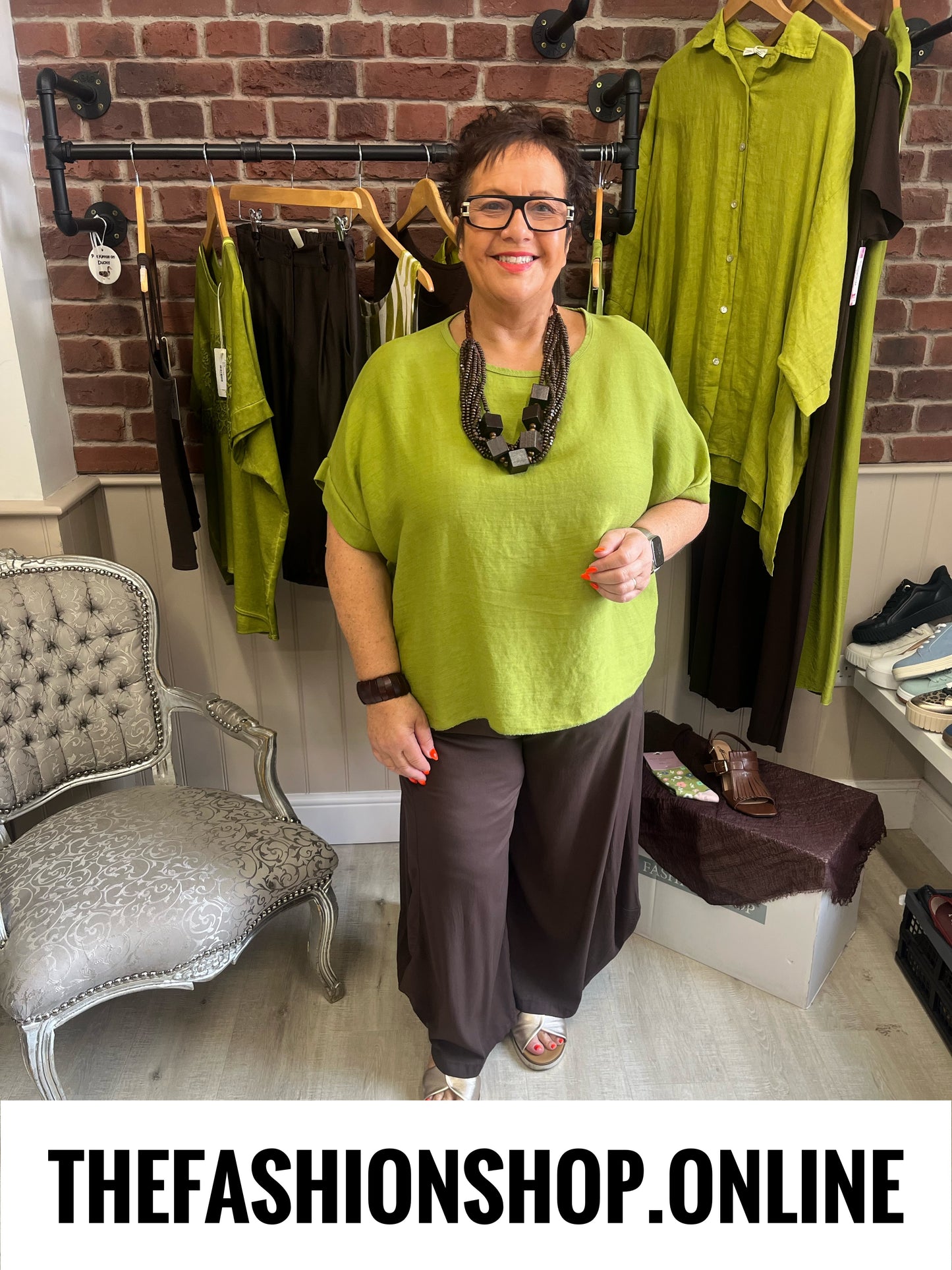 Faye olive linen mix top 14-20