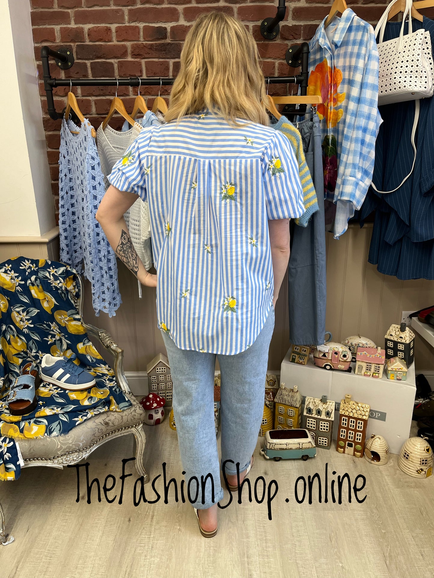 Anita blue striped lemon shirt sizes 10, 12 and 14