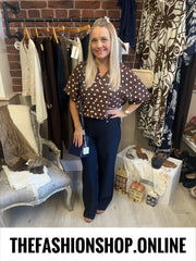 Lucy brown polka dot linen mix blouse 10-16