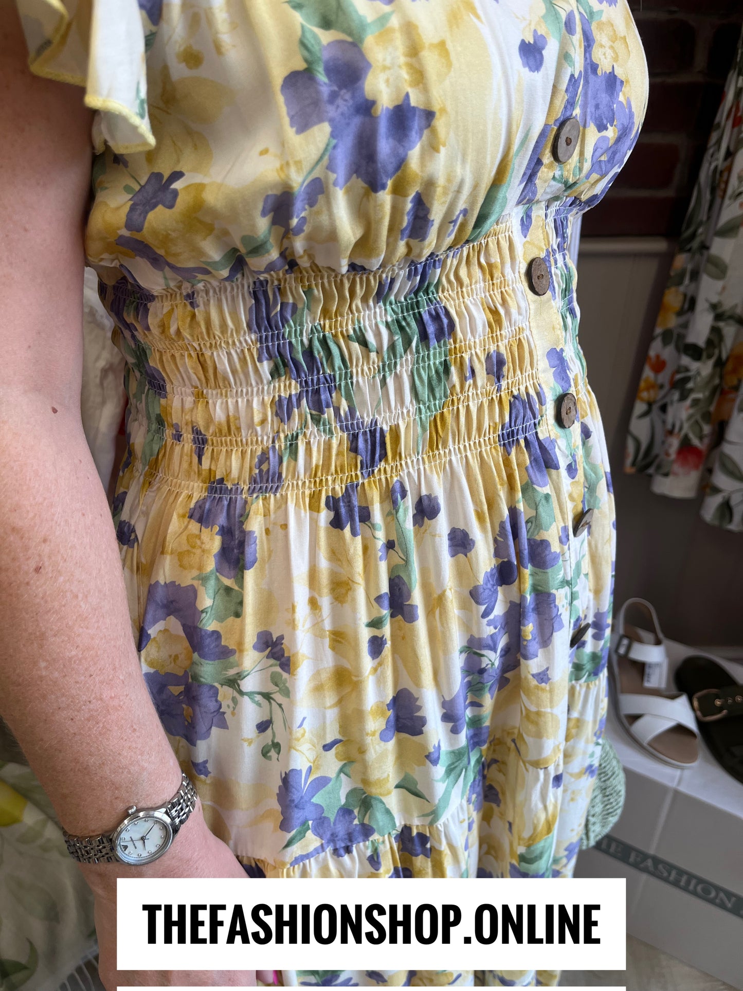 Harmony Yellow Lilac and Green Floral Midi V Neck Dress 10-18