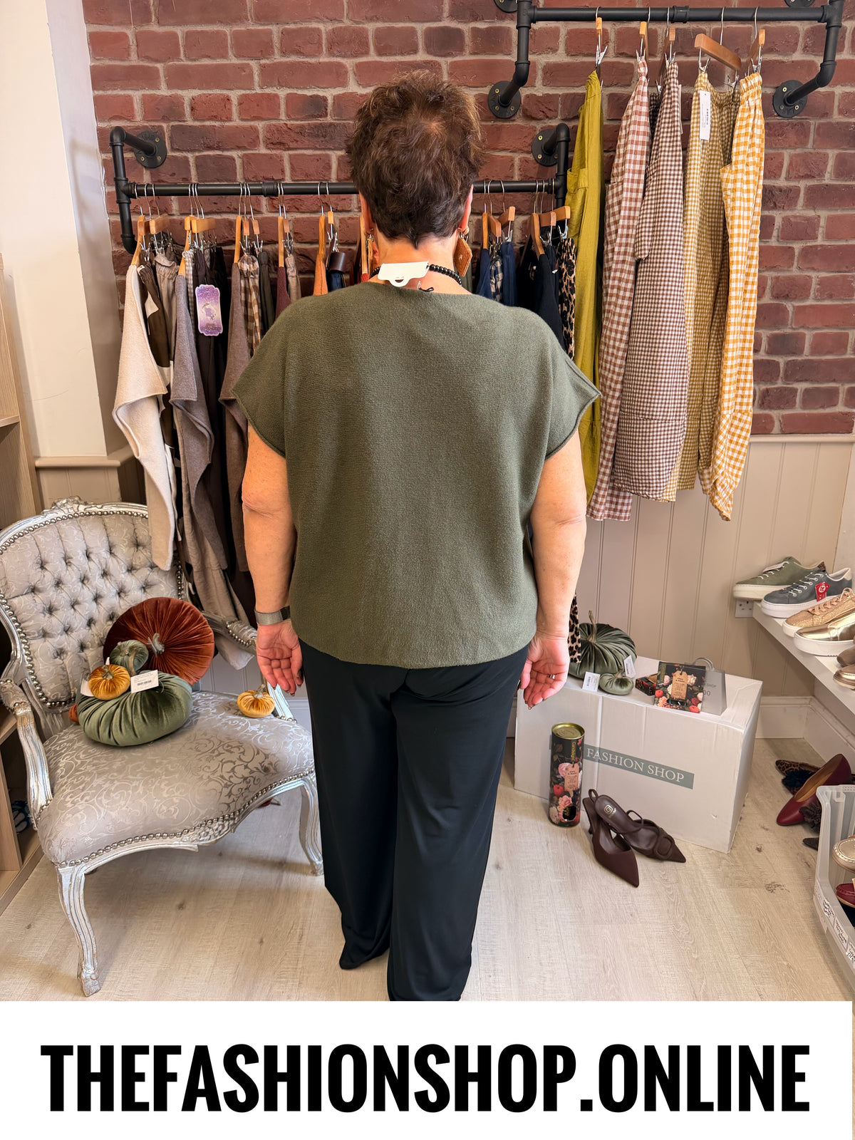 Elsa Khaki Green V neck knitted top 10-20