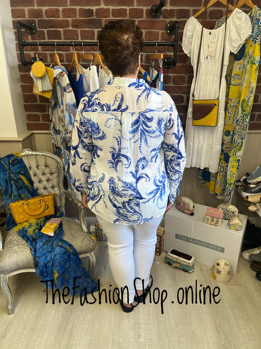 Gracie royal blue and white shirt 12-18